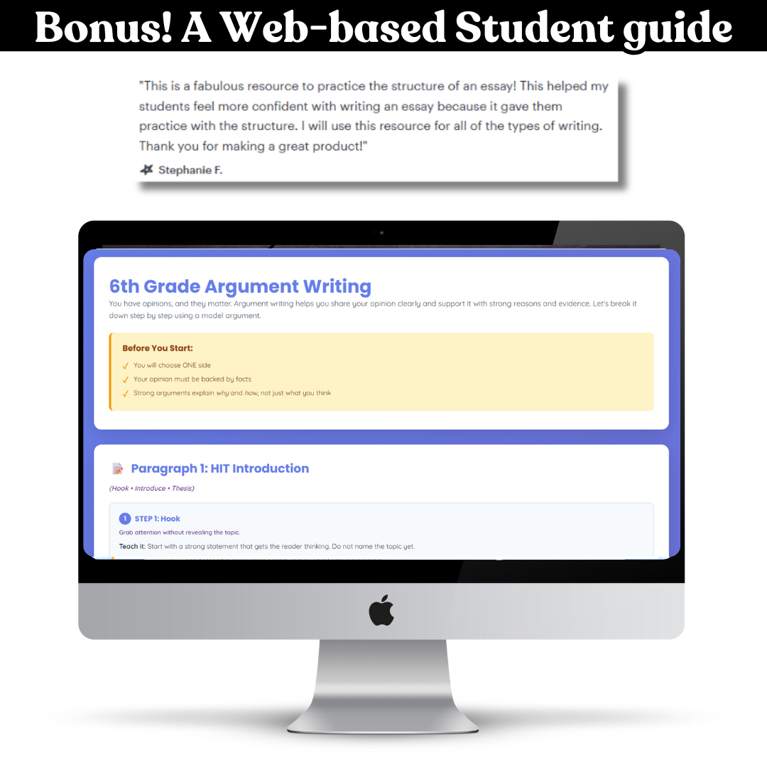 Argument Essay Writing | Deconstruct Activity 6th grade