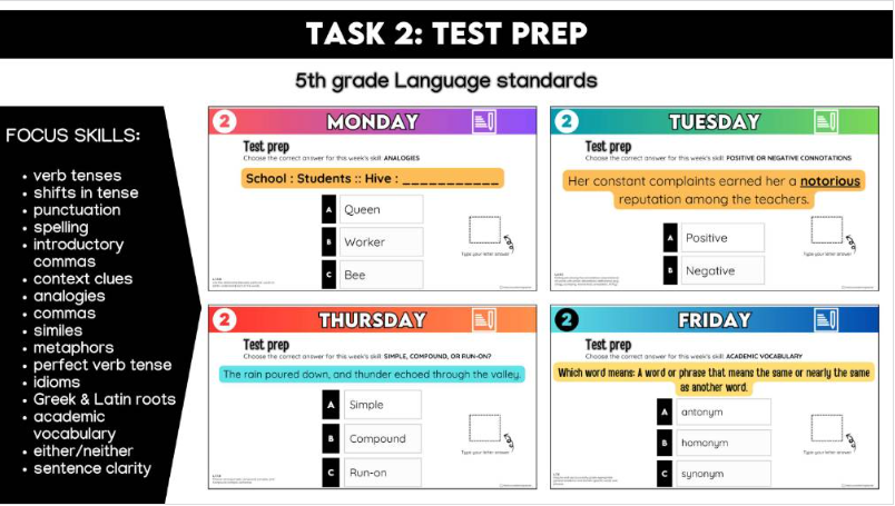 5th Grade Daily ELA Grammar Warm-ups
